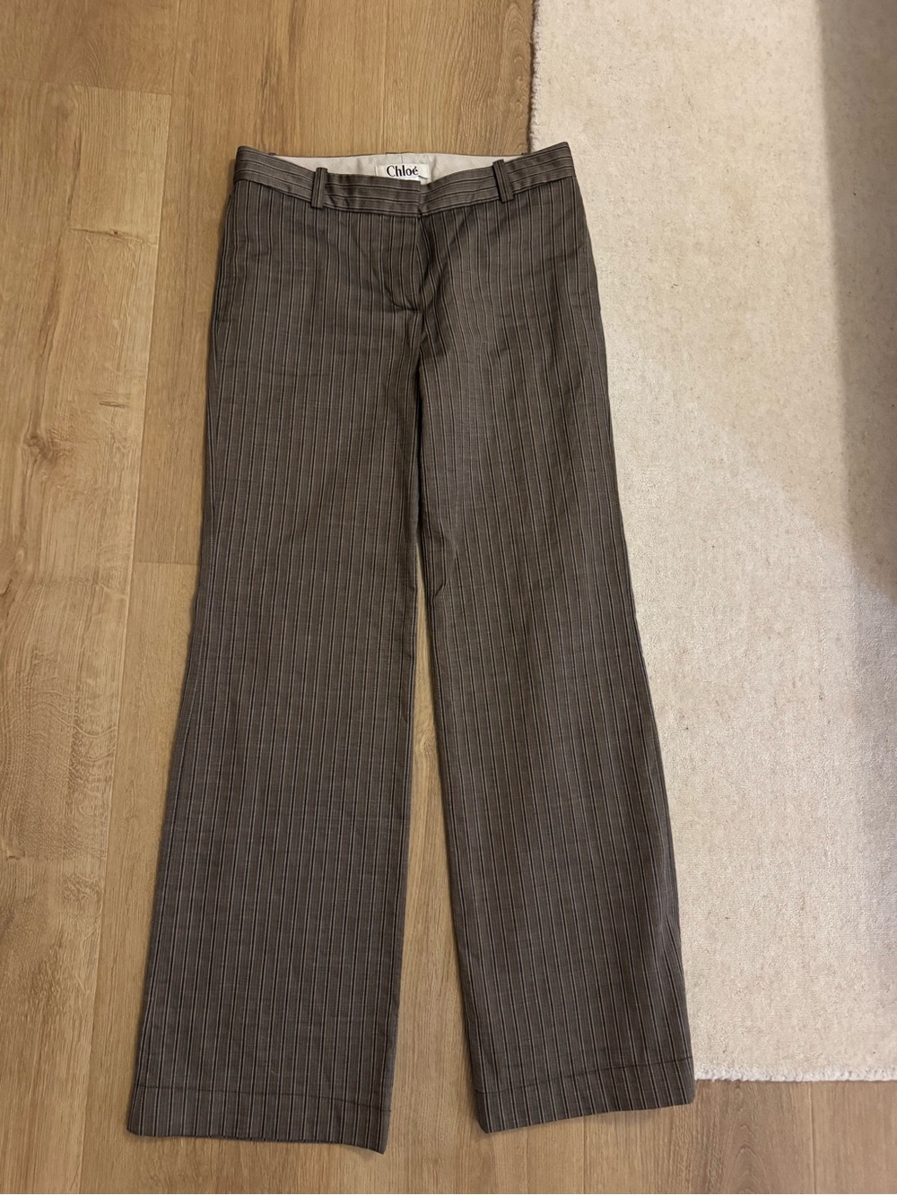 Chloé Pinstripe Wide-Leg Trousers in Grey
